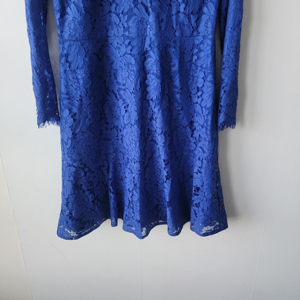 J. Crew women's Cobalt Blue Lace Mini Fit & Flare Full Sleeve Dress size 10 - Picture 4 of 8
